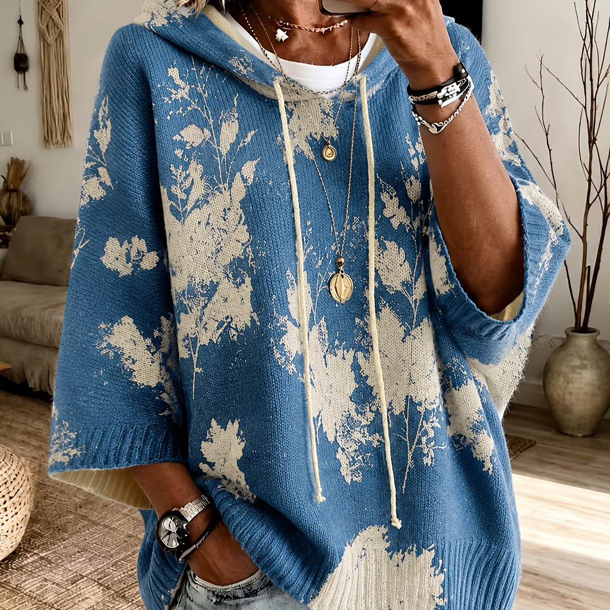 Phaedra | Dames Gebloemde Capuchonponcho