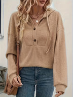 Maike | Geribbeld dames-sweatshirt met capuchon – Casual pullover met lange mouwen