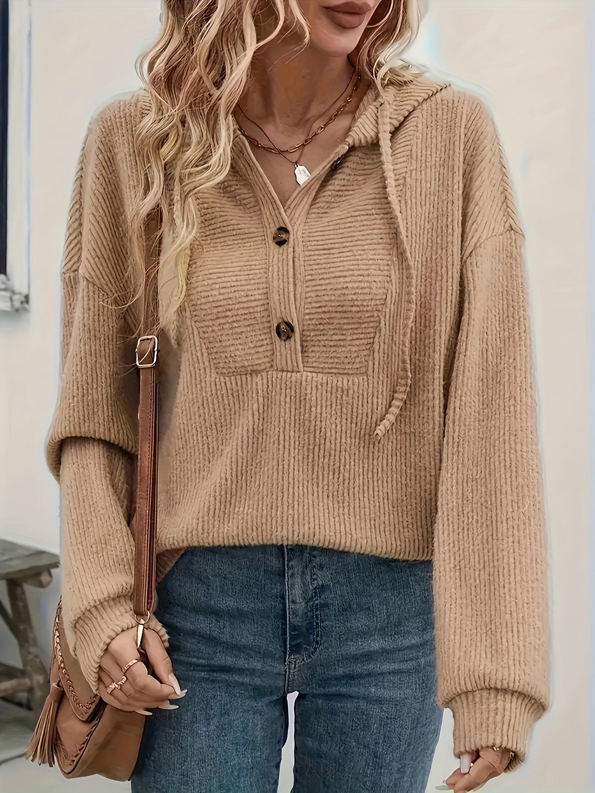 Maike | Geribbeld dames-sweatshirt met capuchon – Casual pullover met lange mouwen