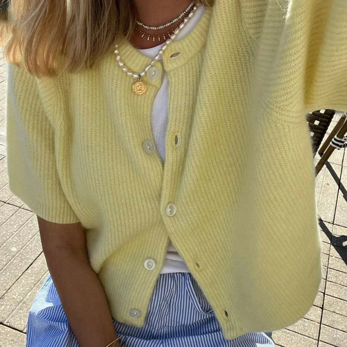 Roelina | Gebreid Vest Dames met Korte Mouwen – Lichtgewicht Cardigan
