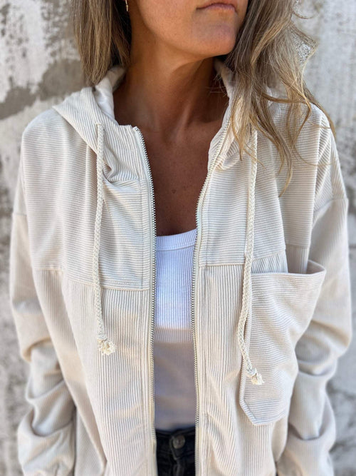 Cyrene | Trendy Corduroy Damesjas – Comfortabel Casual Jack met Capuchon en Zakken