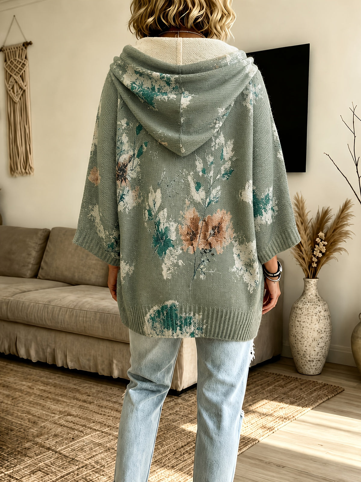 Phaedra | Dames Gebloemde Capuchonponcho