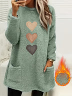 Marleen | Dames-sweatshirt met fleecevoering en hartjesprint – Casual trui met lange mouwen