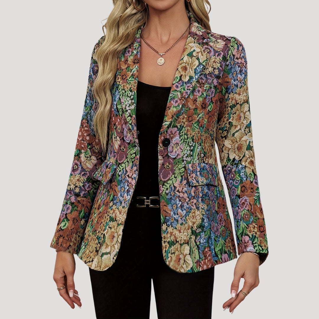 Liora | Dames bloemenwandtapijt blazer – smart-casual, elegant statement jasje