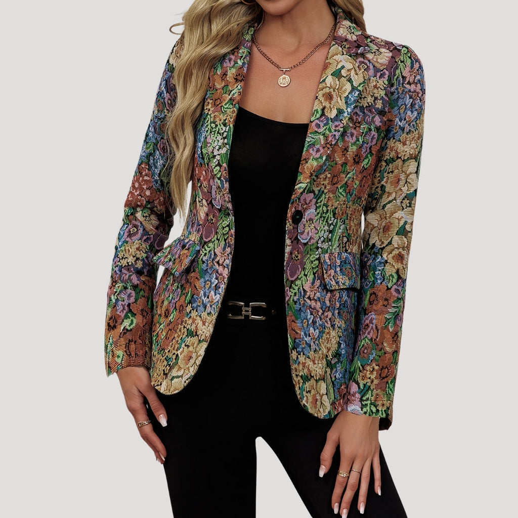 Liora | Dames bloemenwandtapijt blazer – smart-casual, elegant statement jasje