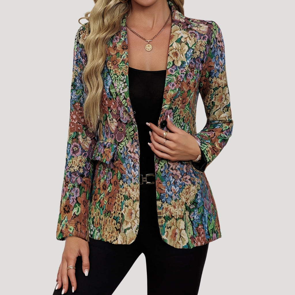 Liora | Dames bloemenwandtapijt blazer – smart-casual, elegant statement jasje