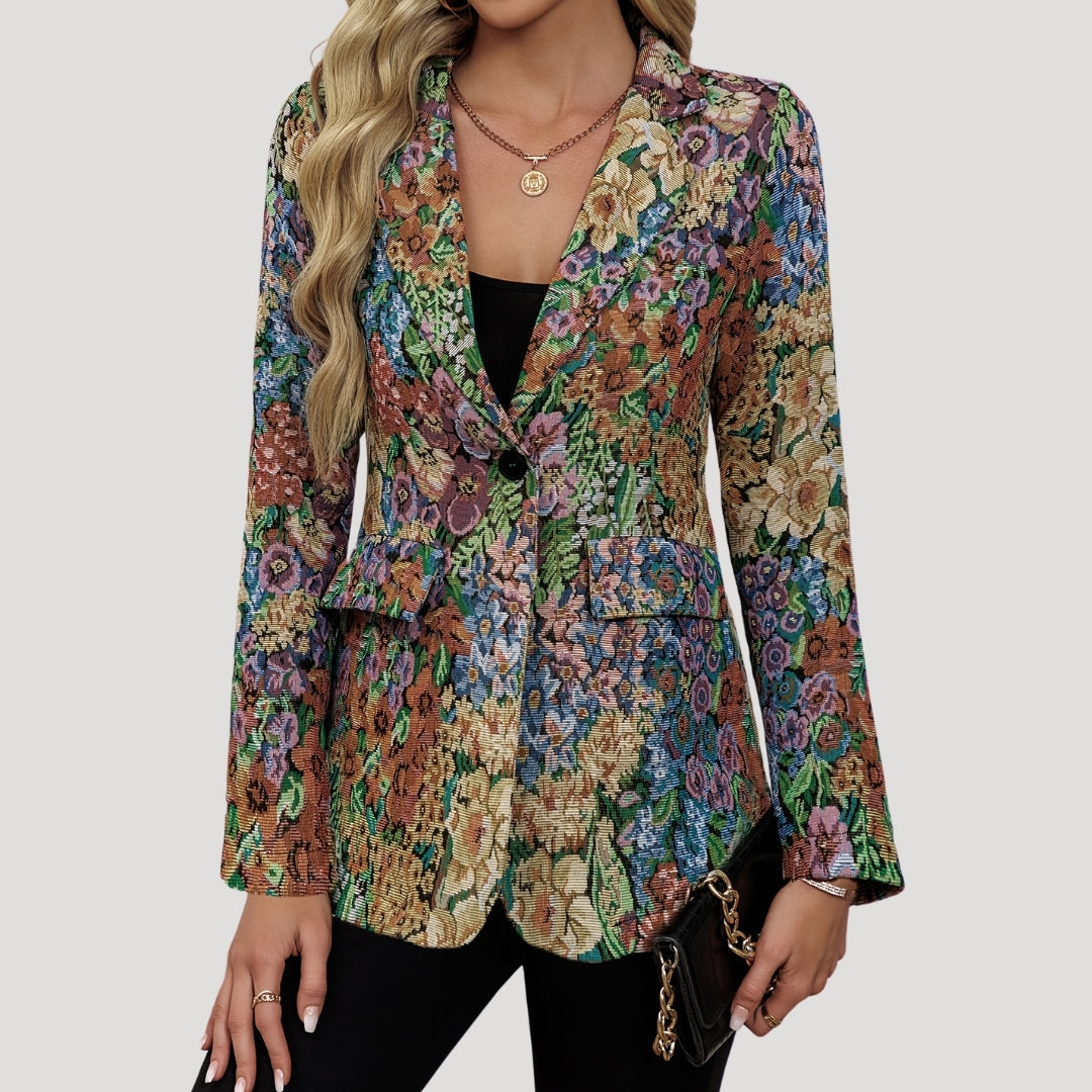 Liora | Dames bloemenwandtapijt blazer – smart-casual, elegant statement jasje