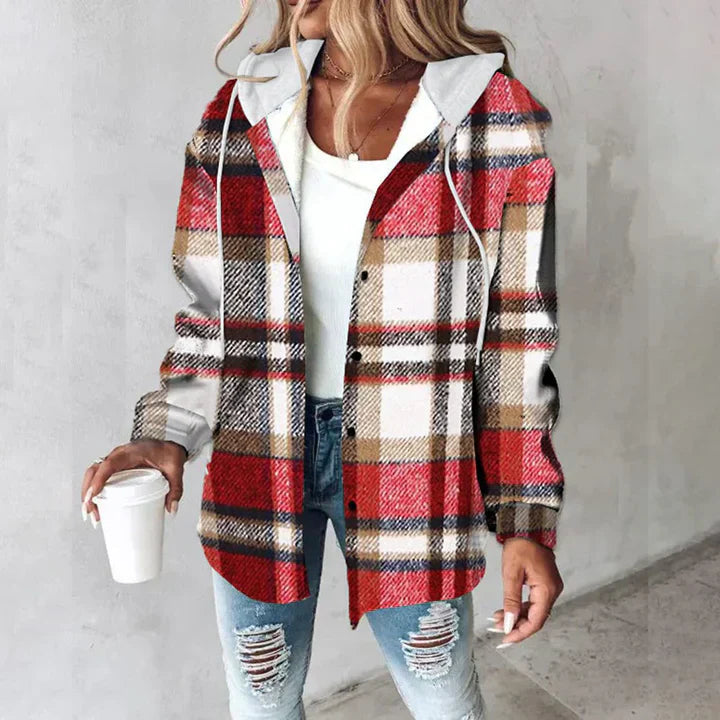 Serina | Trendy Geruite Damesjas – Warme Casual Jas met Capuchon voor Dagelijks Gebruik