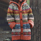 Corrie | Damesjas van Grof Gebreide Wol met Patroon – Warme Winterjas met Lange Mouwen