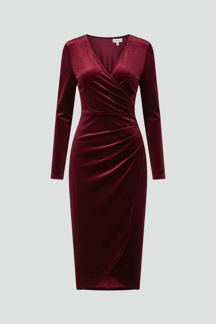 Delysia | Midi-jurk voor dames – V-hals, lange mouwen, relaxte pasvorm en soepel vallend silhouet