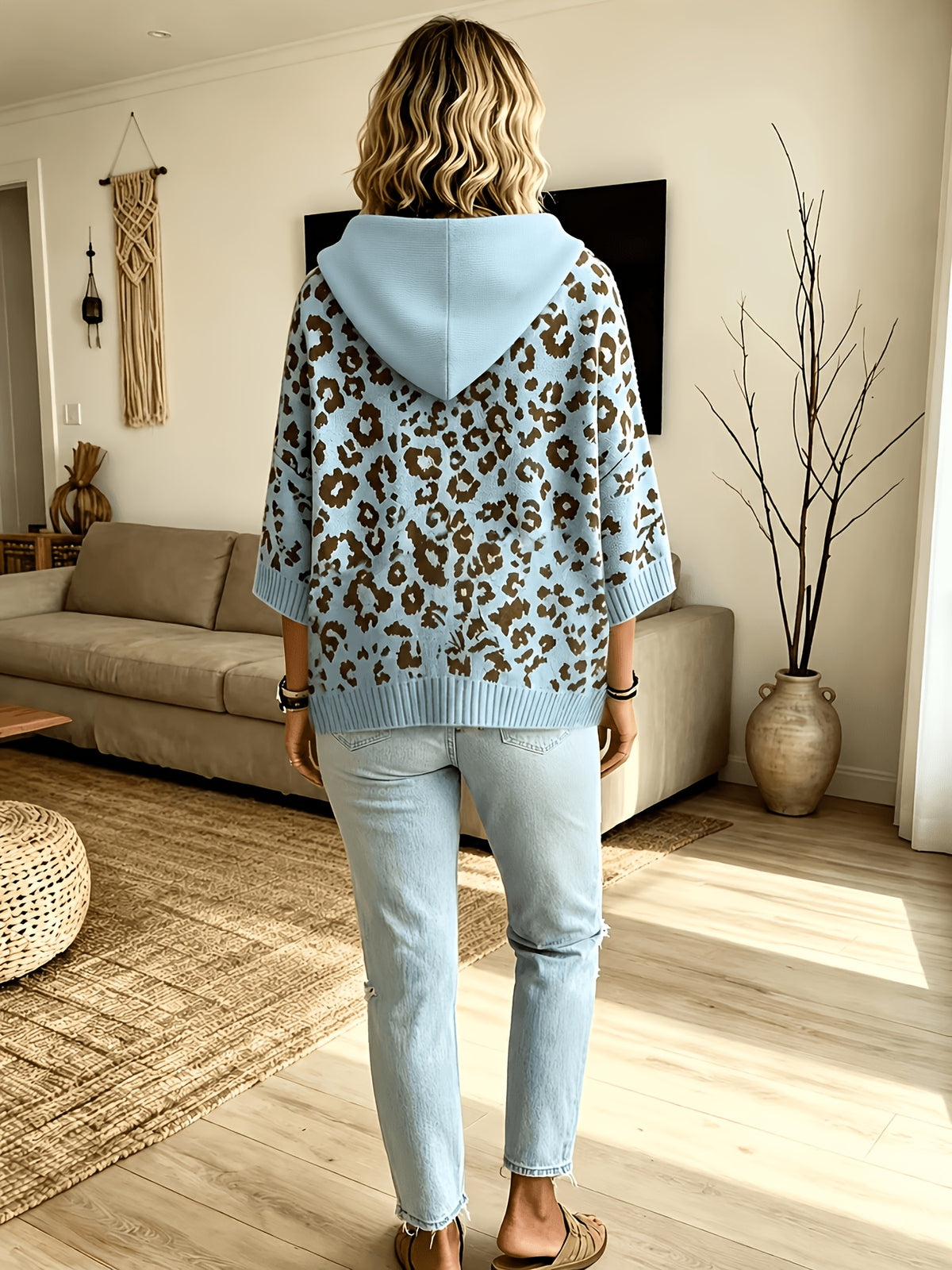 arcelina | Dameshoodie met Luipaardprint – Oversized Sweater met Capuchon