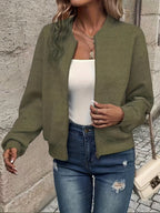Minke | Casual damesvest met rits – Effen trui met lange mouwen