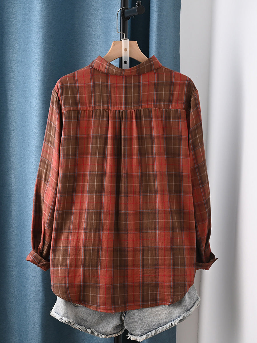 Tyrella | Dames geruite blouse met lange mouwen, katoenen knooptop, casual voor werk