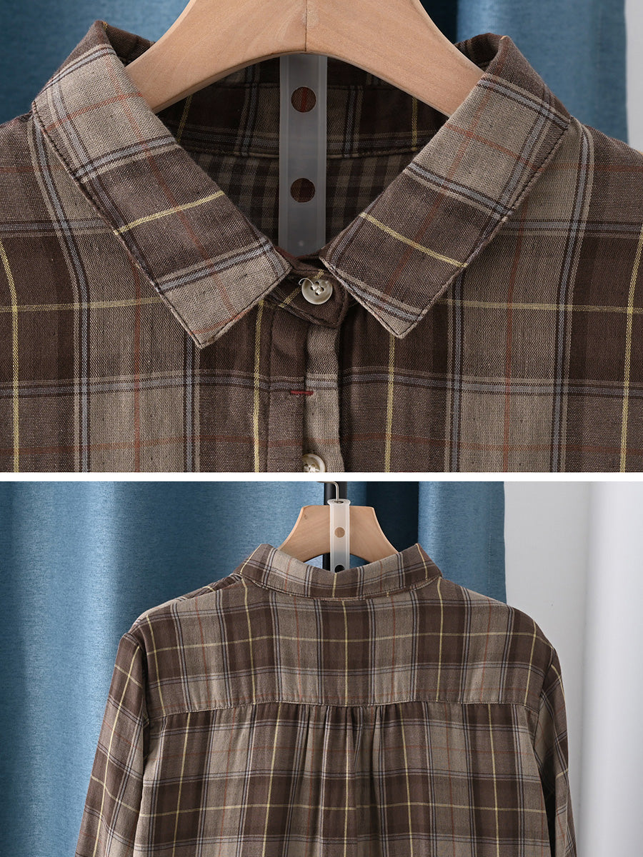 Tyrella | Dames geruite blouse met lange mouwen, katoenen knooptop, casual voor werk