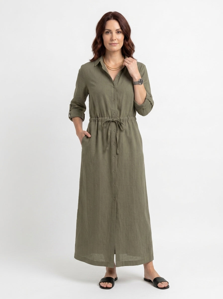 Oriel | Lange shirtjurk voor dames – lange mouwen, knoopsluiting