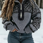 Mies | Fair Isle-jacquardtrui voor dames – Pullover met hoge hals, halve rits en kleurblokken