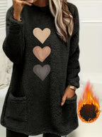 Marleen | Dames-sweatshirt met fleecevoering en hartjesprint – Casual trui met lange mouwen