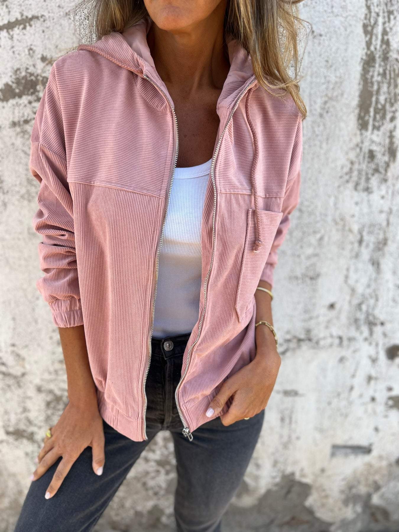 Cyrene | Trendy Corduroy Damesjas – Comfortabel Casual Jack met Capuchon en Zakken