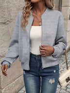 Minke | Casual damesvest met rits – Effen trui met lange mouwen