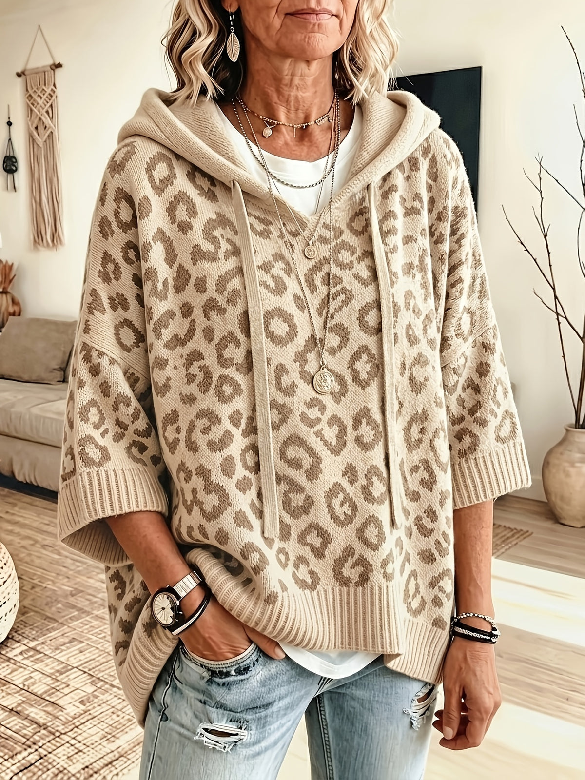 arcelina | Dameshoodie met Luipaardprint – Oversized Sweater met Capuchon