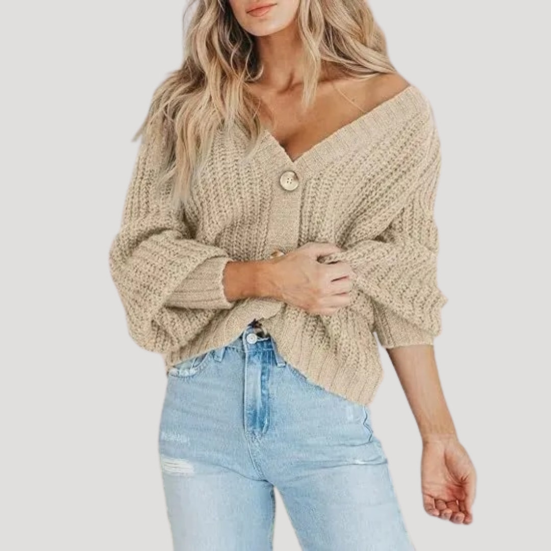 Velisse | Dames chunky knit cropped cardigan – knoopsluiting, chique casual laagjestrui
