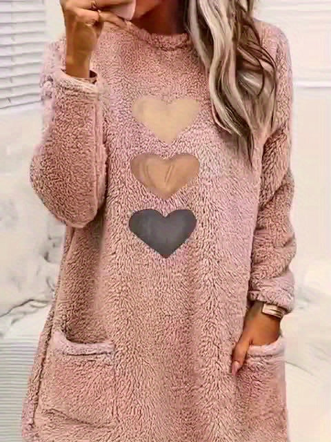 Marleen | Dames-sweatshirt met fleecevoering en hartjesprint – Casual trui met lange mouwen