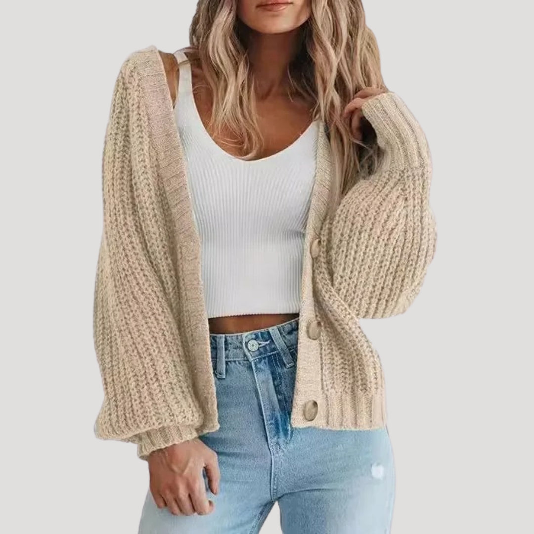 Velisse | Dames chunky knit cropped cardigan – knoopsluiting, chique casual laagjestrui