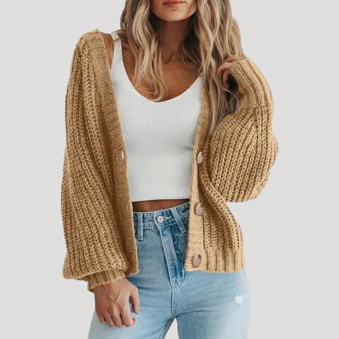 Velisse | Dames chunky knit cropped cardigan – knoopsluiting, chique casual laagjestrui