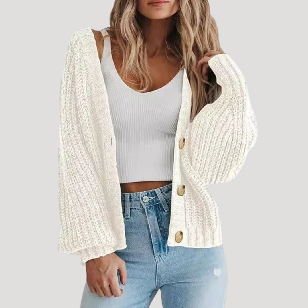 Velisse | Dames chunky knit cropped cardigan – knoopsluiting, chique casual laagjestrui