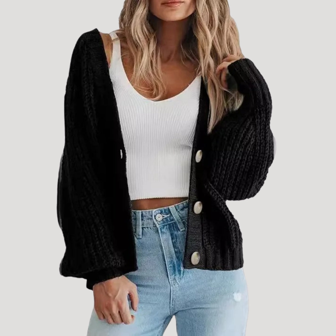 Velisse | Dames chunky knit cropped cardigan – knoopsluiting, chique casual laagjestrui