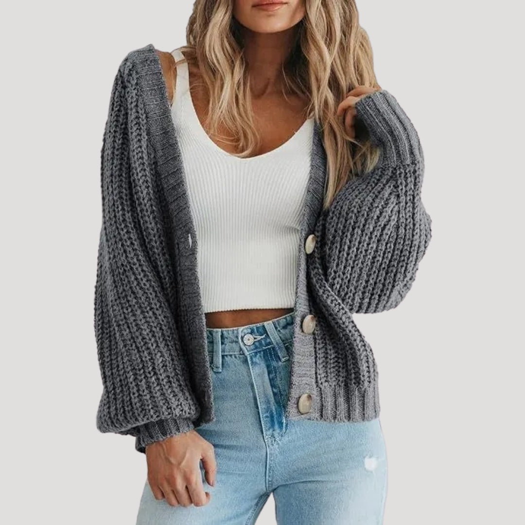 Velisse | Dames chunky knit cropped cardigan – knoopsluiting, chique casual laagjestrui