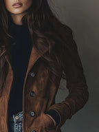 Bie | Vintage Suède Trenchcoat Dames – Single-Breasted Jas met Knoopsluiting