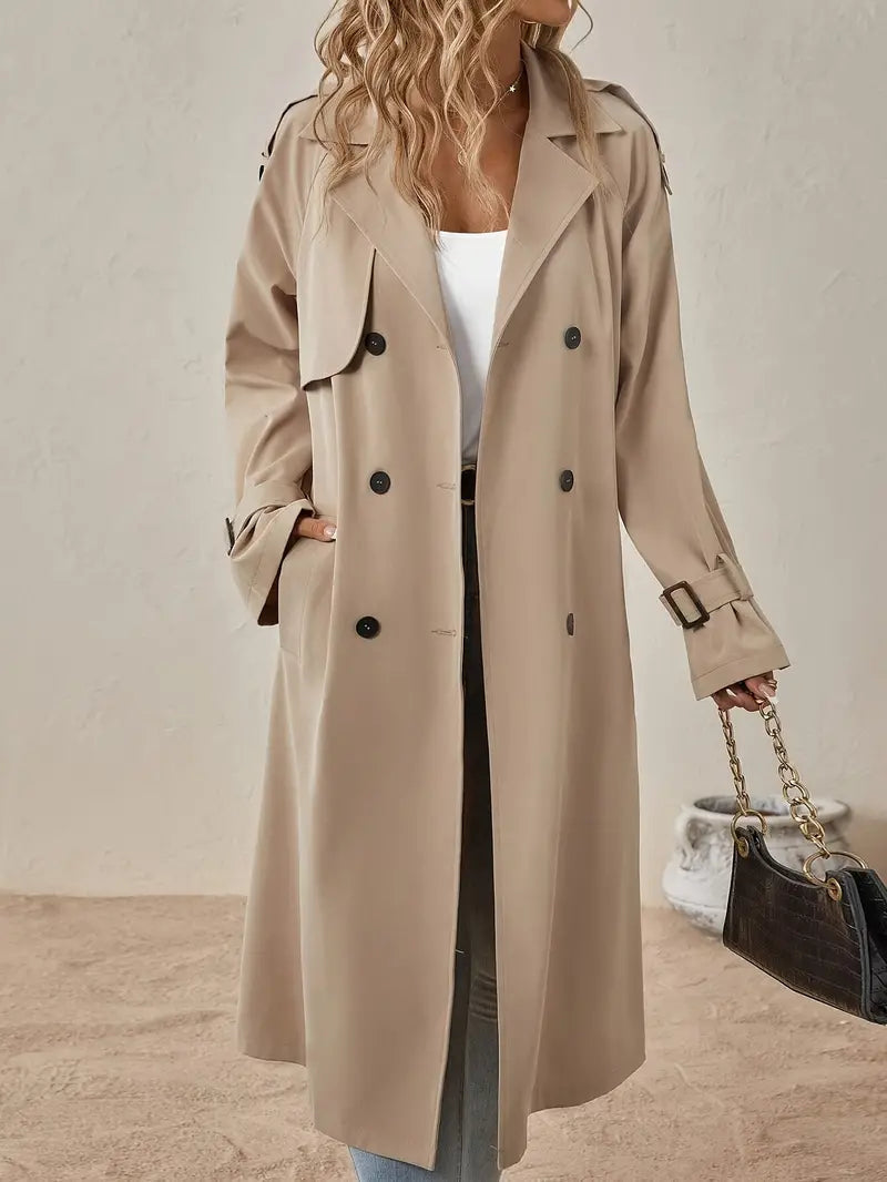 Ottilie | Lange trenchcoat voor dames – met dubbele knoopsluiting en gekerfde kraag