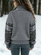 Mies | Fair Isle-jacquardtrui voor dames – Pullover met hoge hals, halve rits en kleurblokken