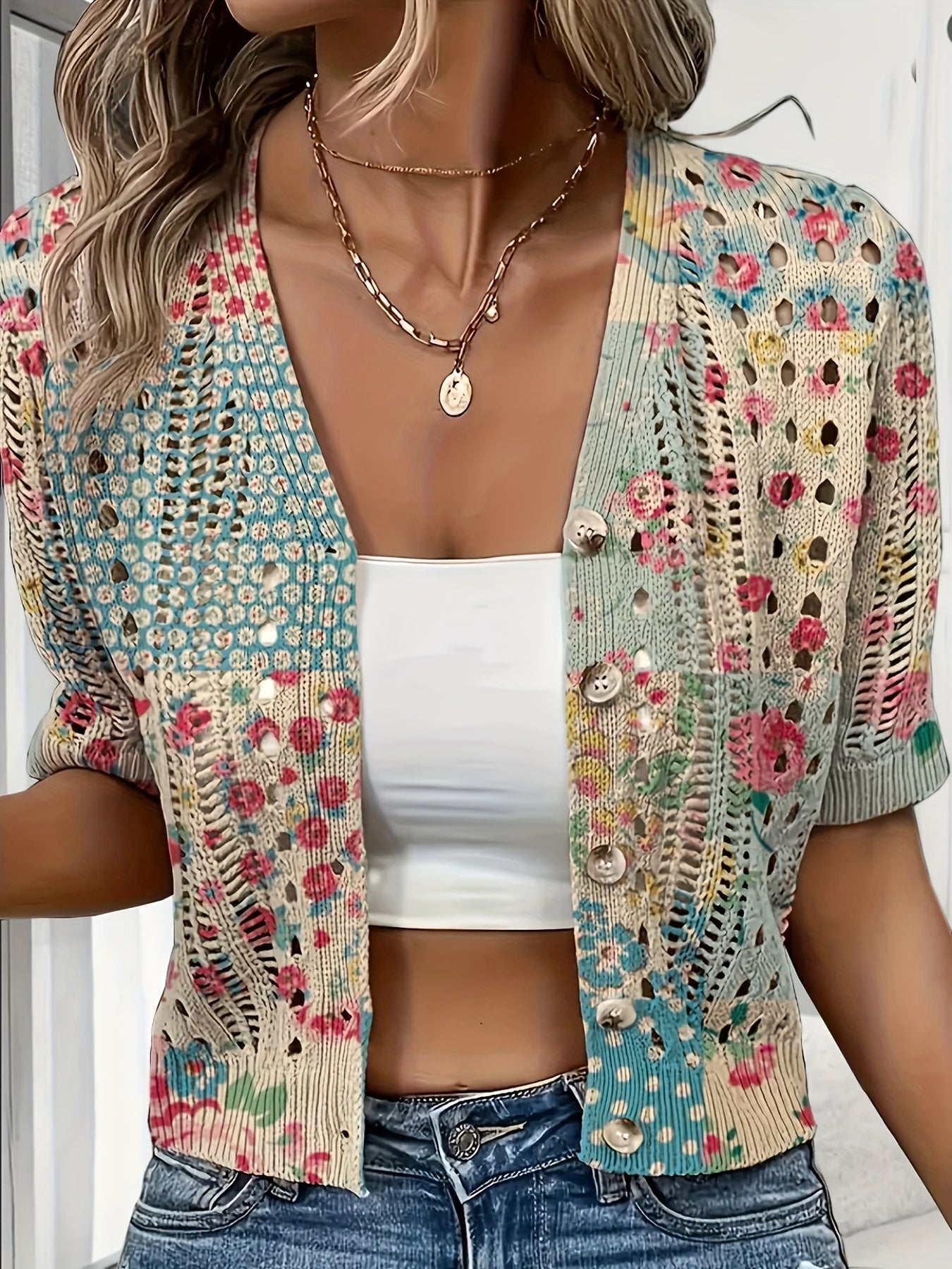 Oceira | Dames Boho Crochet Cardigan – Lichtgewicht Zomerse Trui, Open Voorzijde