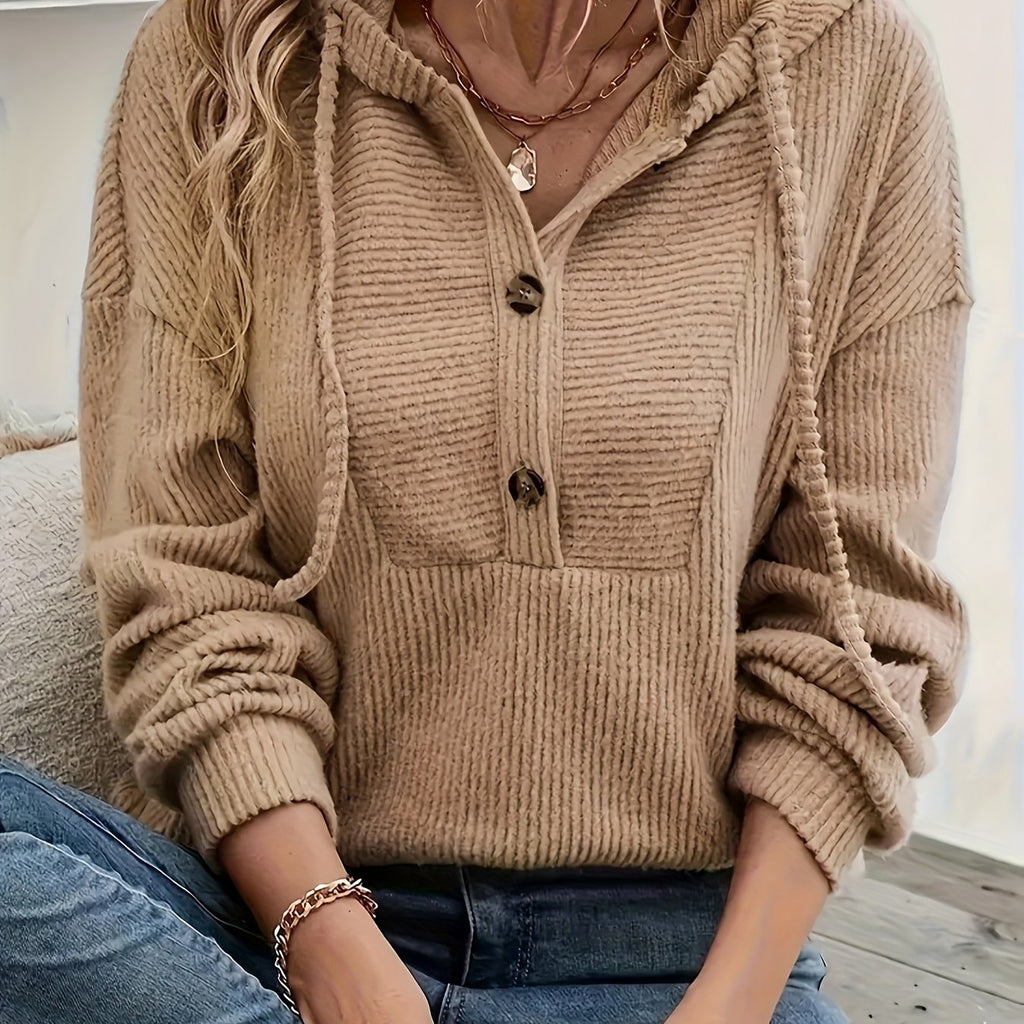 Maike | Geribbeld dames-sweatshirt met capuchon – Casual pullover met lange mouwen