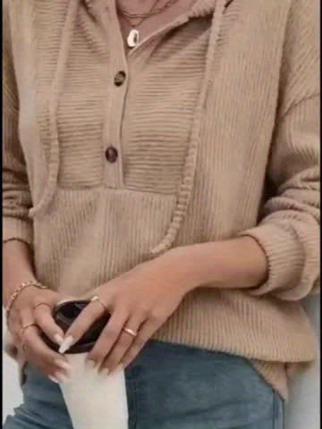 Maike | Geribbeld dames-sweatshirt met capuchon – Casual pullover met lange mouwen