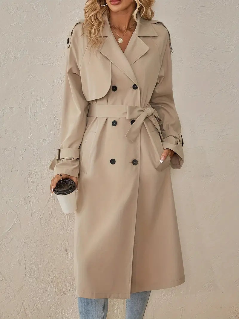 Ottilie | Lange trenchcoat voor dames – met dubbele knoopsluiting en gekerfde kraag