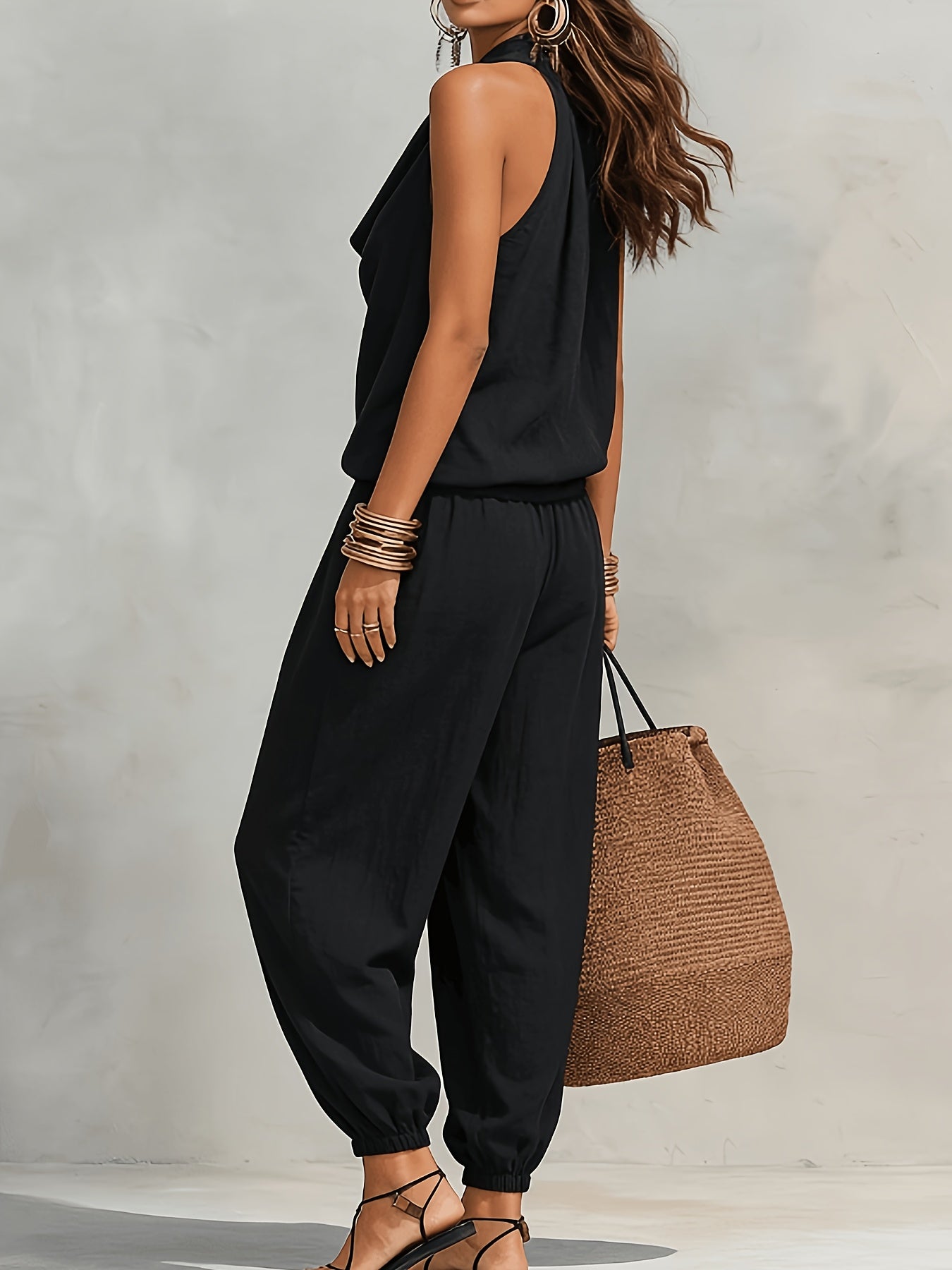 Jynna | Casual 2-delige set voor dames – Set met broek en haltertop in linnenlook