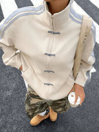 Brigitta | Damesjas met Opstaande Kraag, Gestreepte Details en Knopen – Lichtgewicht Casual Jas