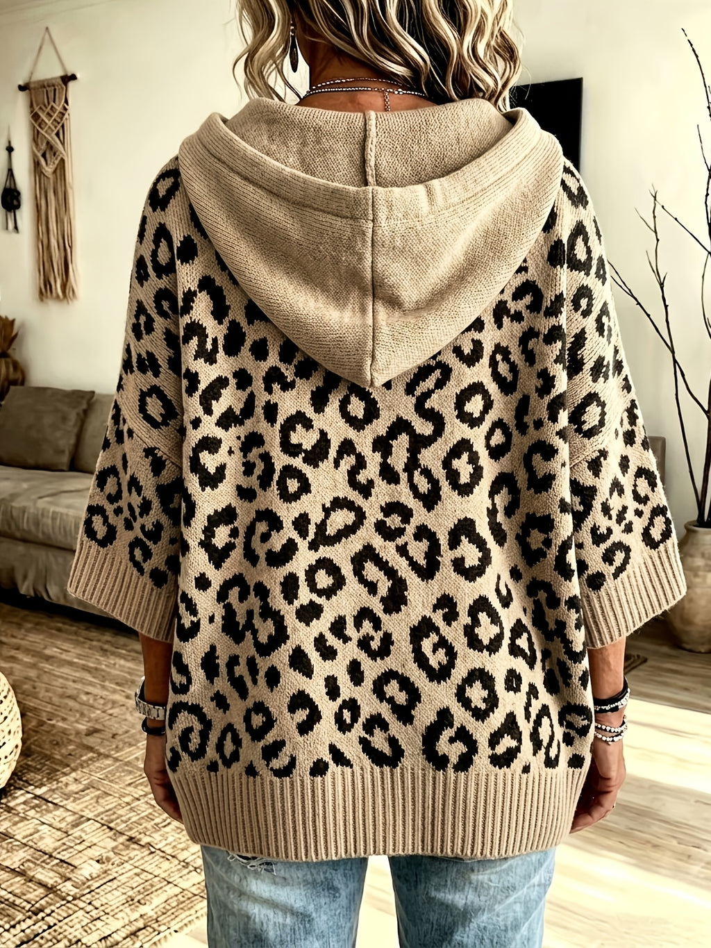arcelina | Dameshoodie met Luipaardprint – Oversized Sweater met Capuchon