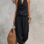 Jynna | Casual 2-delige set voor dames – Set met broek en haltertop in linnenlook