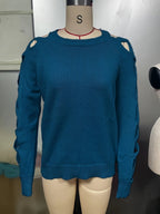 Zevessa | Lichte effen damestrui – gebreide pullover met opengewerkte mouwen