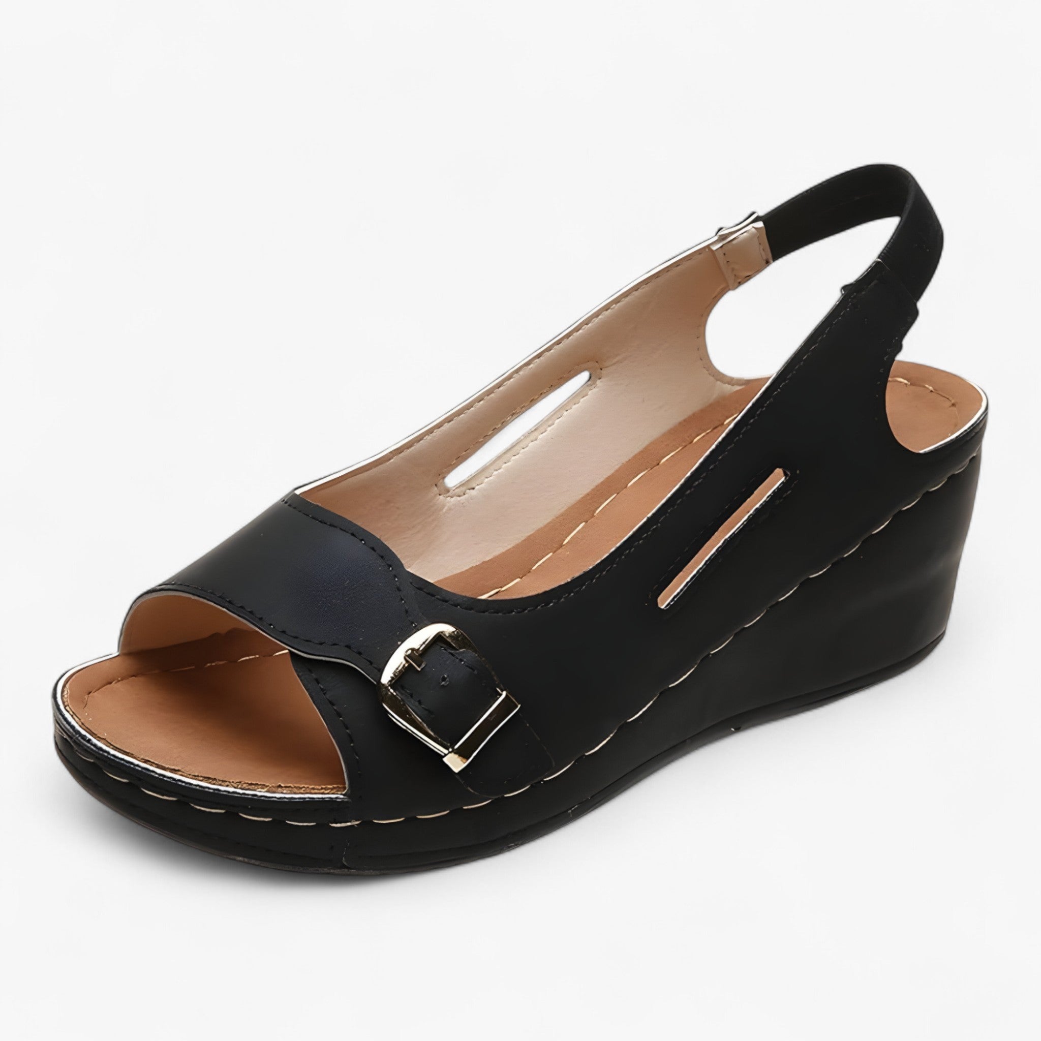Fioryn | Comfortabele sandalen met sleehak – Casual damesschoenen van zwart leer