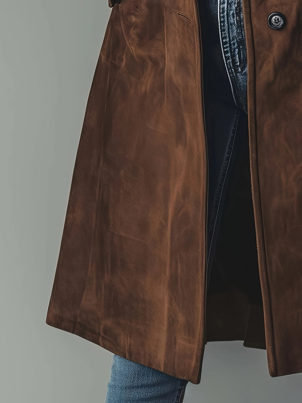 Bie | Vintage Suède Trenchcoat Dames – Single-Breasted Jas met Knoopsluiting