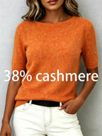 Idaline | Dames T-shirt met Korte Mouwen – Zachte Cashmere Look, Comfortabele Elegante Basic Top