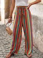 Ilani | Zomerse strandbroek voor dames – Gestreepte casual broek met wijde pijpen en hoge taille