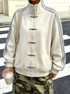 Brigitta | Damesjas met Opstaande Kraag, Gestreepte Details en Knopen – Lichtgewicht Casual Jas
