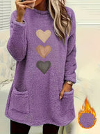 Marleen | Dames-sweatshirt met fleecevoering en hartjesprint – Casual trui met lange mouwen