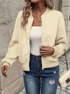 Minke | Casual damesvest met rits – Effen trui met lange mouwen